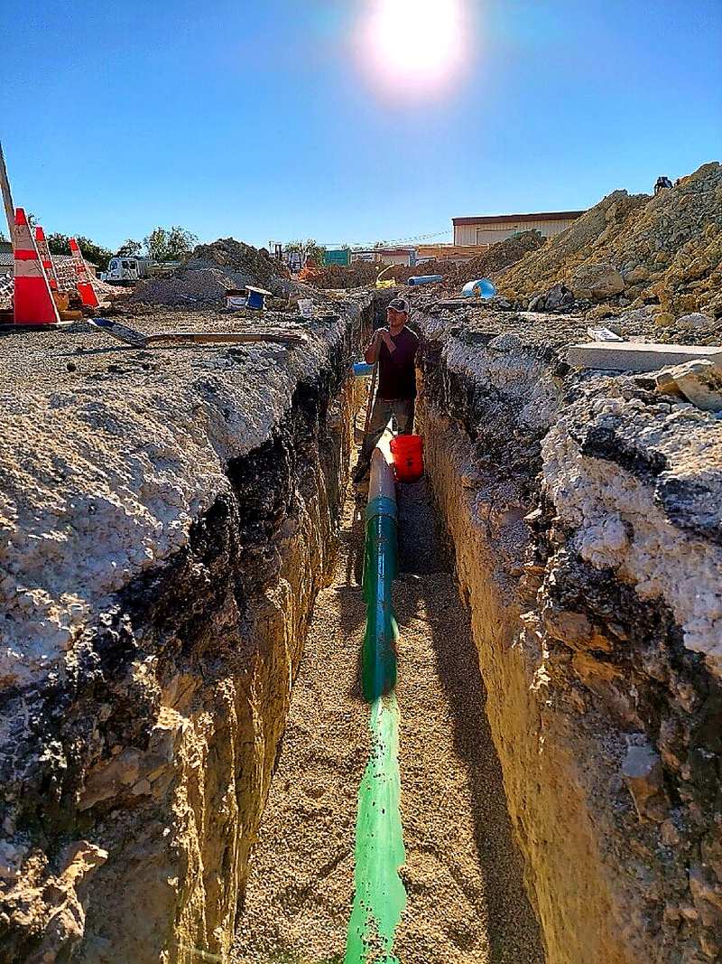 New service line installed in a deep trench