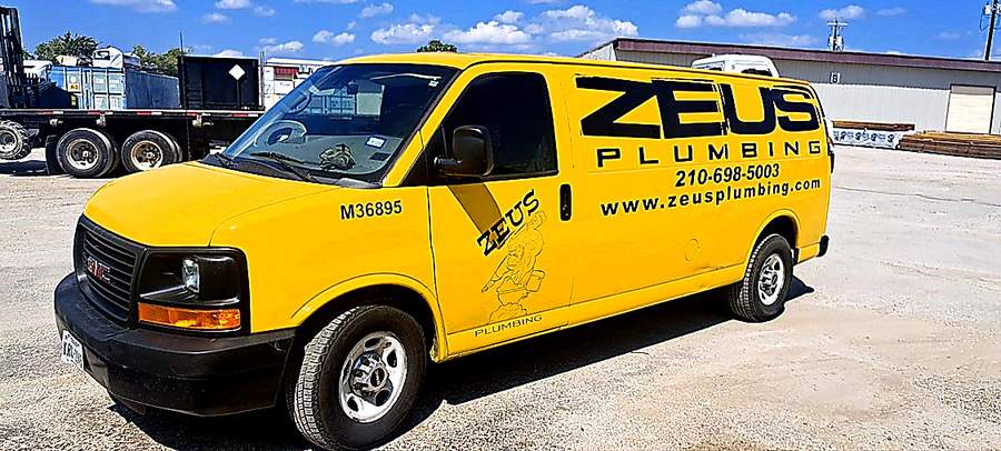 Zeus Plumbing service van ready for residential calls across the San Antonio area
